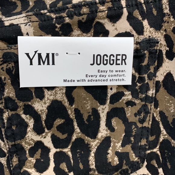 YMI Jeans Distressed Leopard Print Medium Jogger Jean High Rise Pockets New - Picture 5 of 14